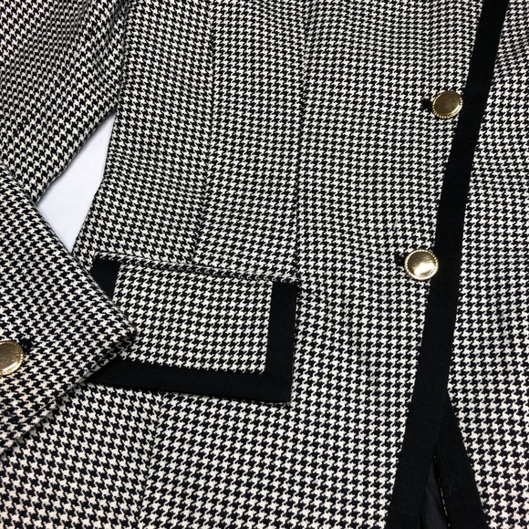Halston Black & White Houndstooth Blazer Jacket - Picture 4 of 8